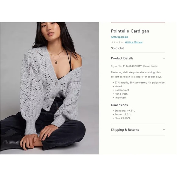 NWOT Anthropologie Pointelle Puff Sleeves Jewel Buttons V-Neck Cardigan - Picture 2 of 13